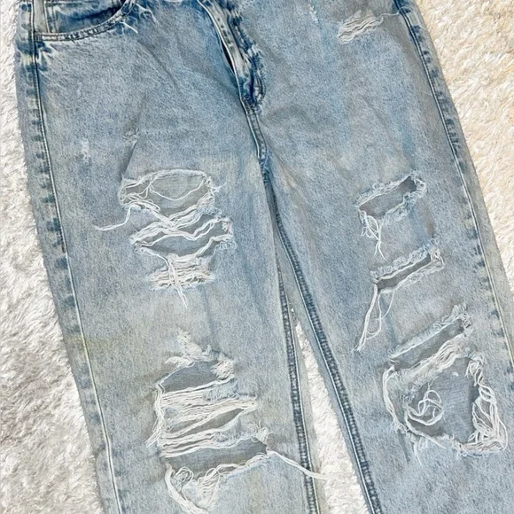 Nature Denim Light Wash Distressed Wide leg Jeans - Picture 3 of 10